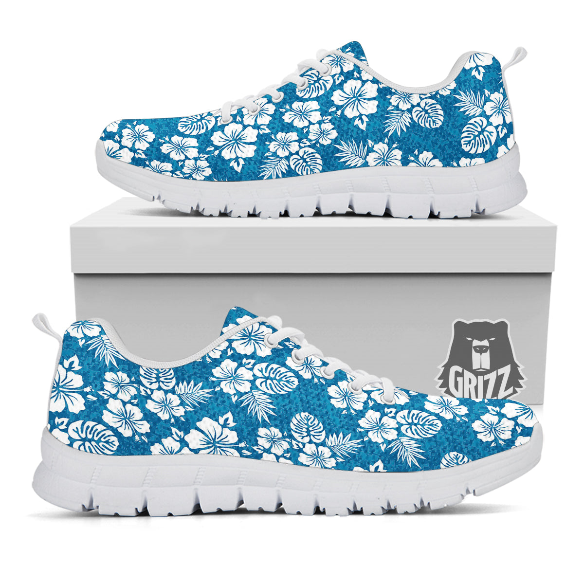 Camo Flower Aloha Hawaiian Print Pattern White Sneaker-grizzshop