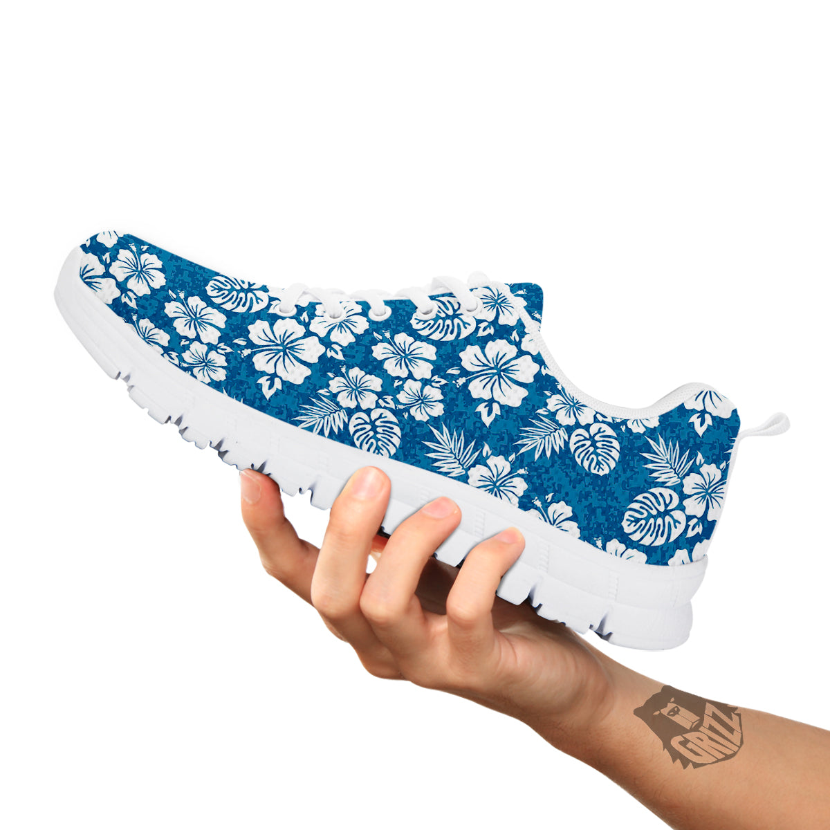 Camo Flower Aloha Hawaiian Print Pattern White Sneaker-grizzshop