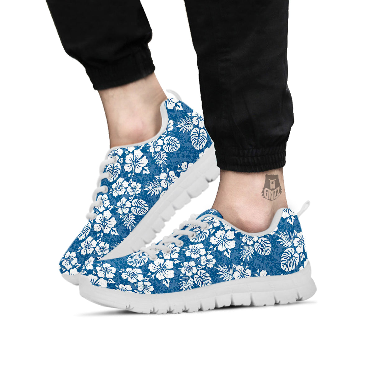 Camo Flower Aloha Hawaiian Print Pattern White Sneaker-grizzshop