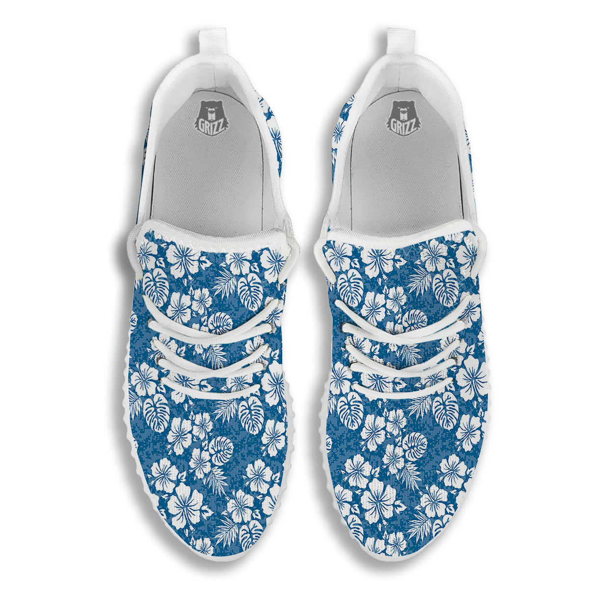 Camo Flower Aloha Hawaiian Print Pattern White Walking Shoes-grizzshop