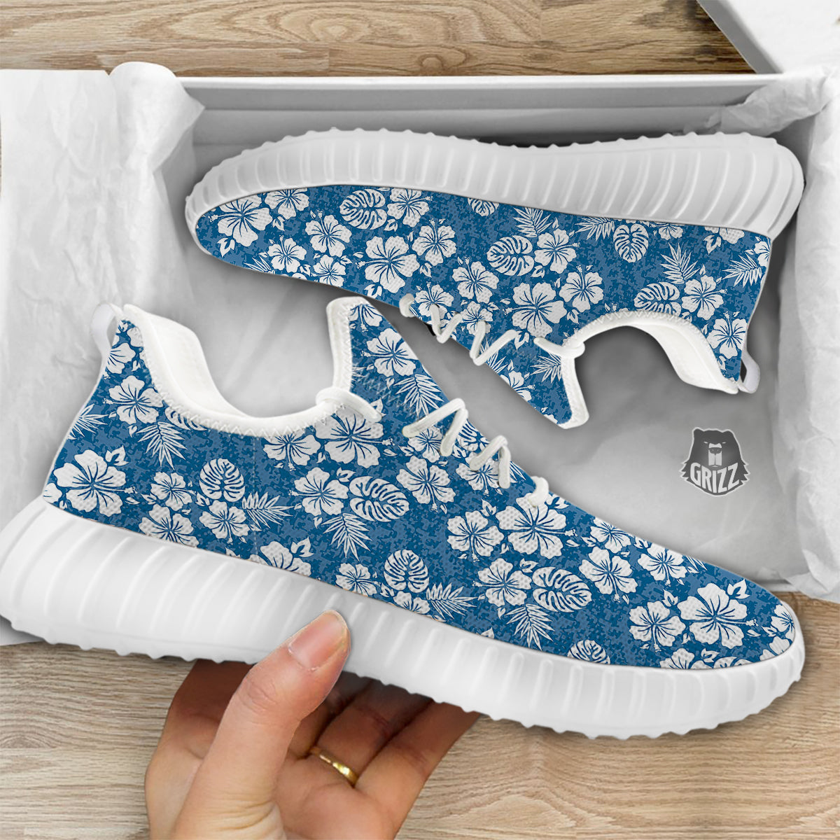 Camo Flower Aloha Hawaiian Print Pattern White Walking Shoes-grizzshop