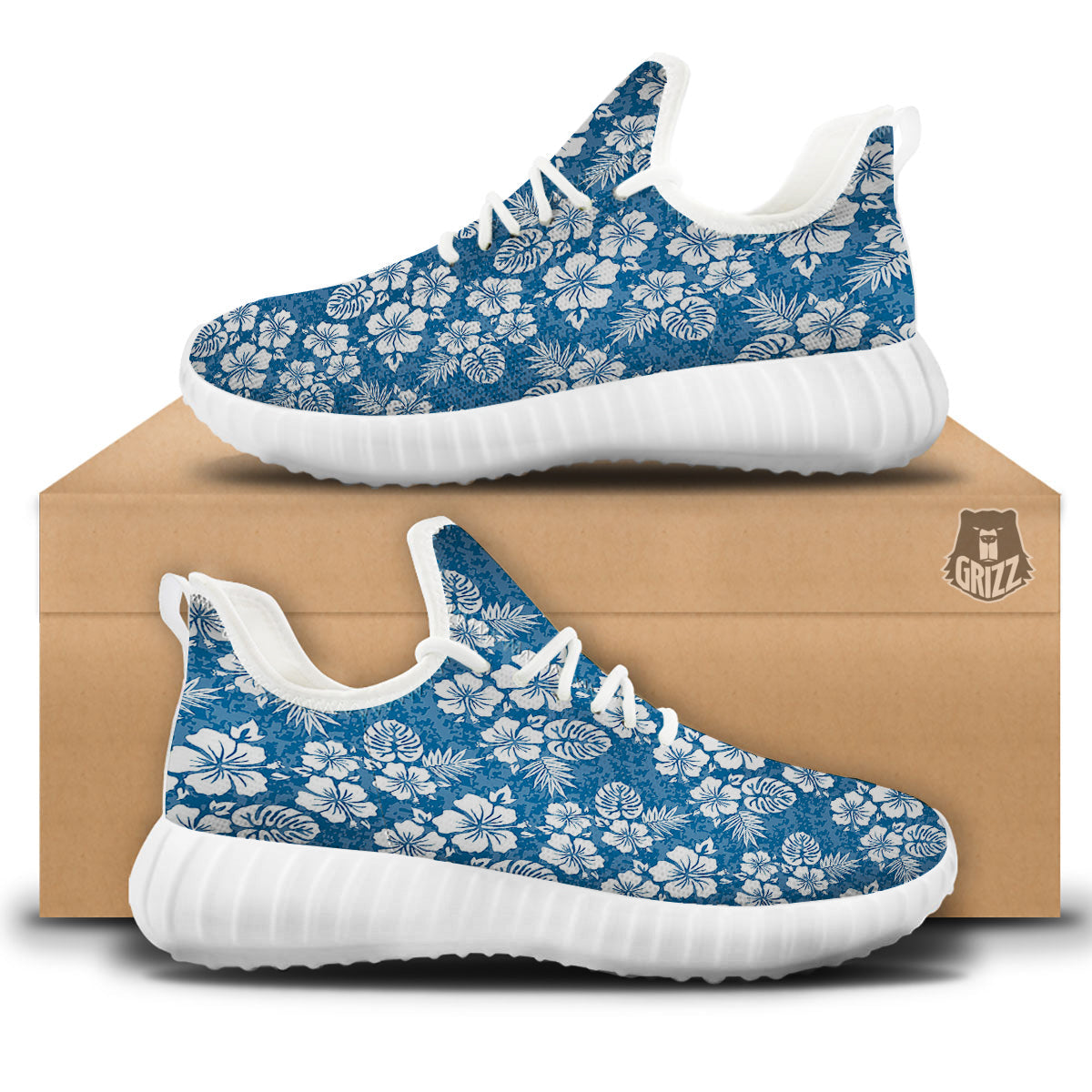 Camo Flower Aloha Hawaiian Print Pattern White Walking Shoes-grizzshop