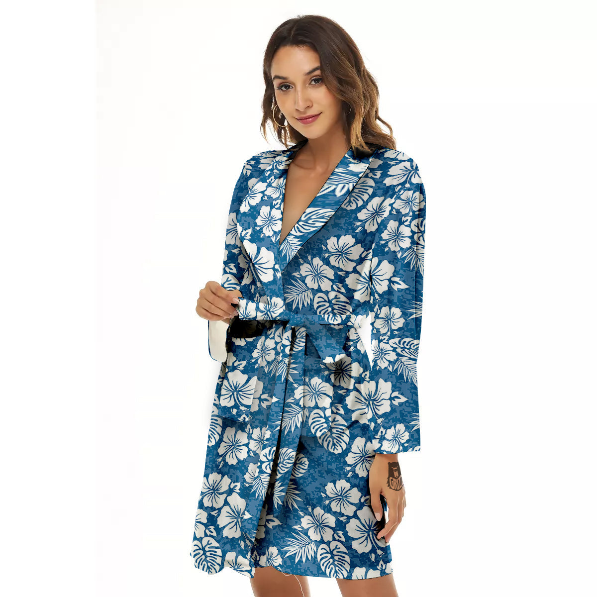 Camo Flower Aloha Hawaiian Print Pattern Women's Robe-grizzshop
