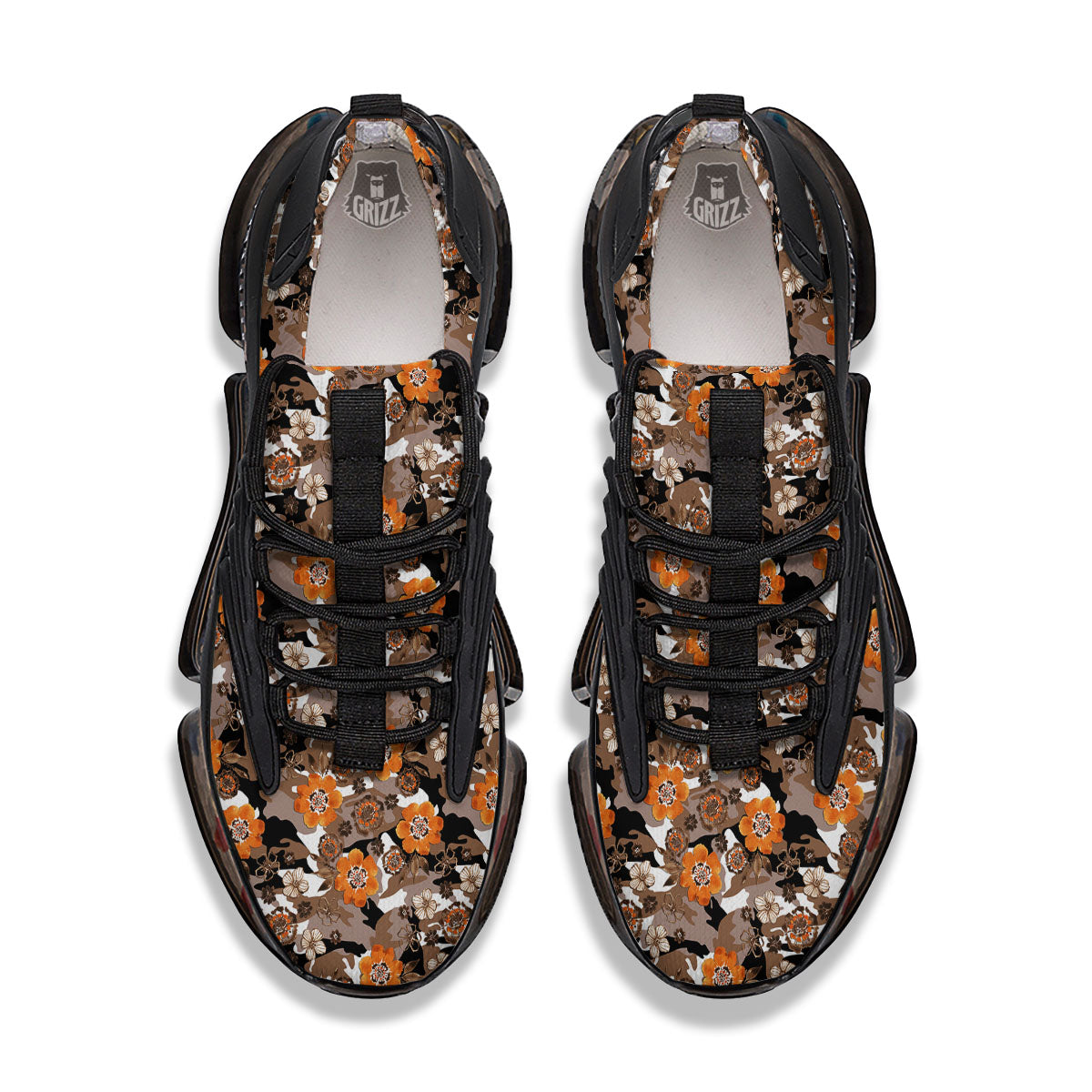 Camo Flower Brown Hawaiian Print Pattern Black Gym Shoes-grizzshop