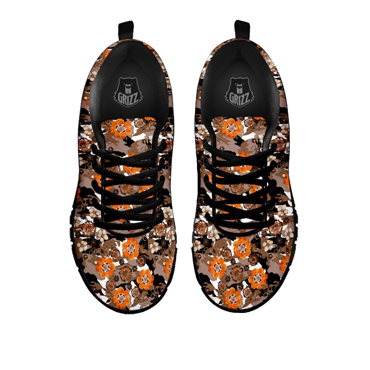 Camo Flower Brown Hawaiian Print Pattern Black Sneaker-grizzshop