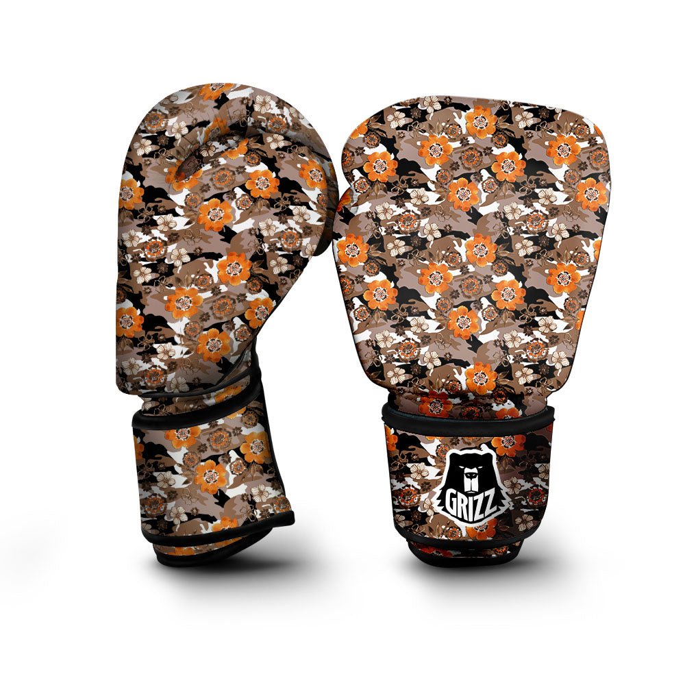 Camo Flower Brown Hawaiian Print Pattern Boxing Gloves-grizzshop