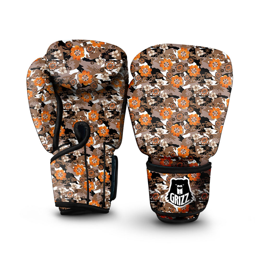Camo Flower Brown Hawaiian Print Pattern Boxing Gloves-grizzshop