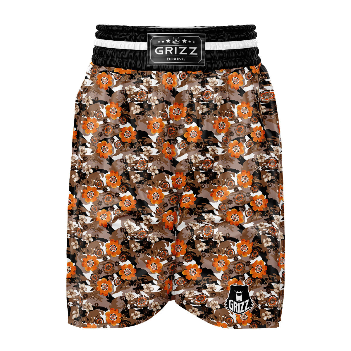 Camo Flower Brown Hawaiian Print Pattern Boxing Shorts-grizzshop