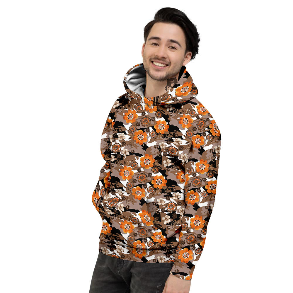 Camo Flower Brown Hawaiian Print Pattern Men's Hoodie-grizzshop