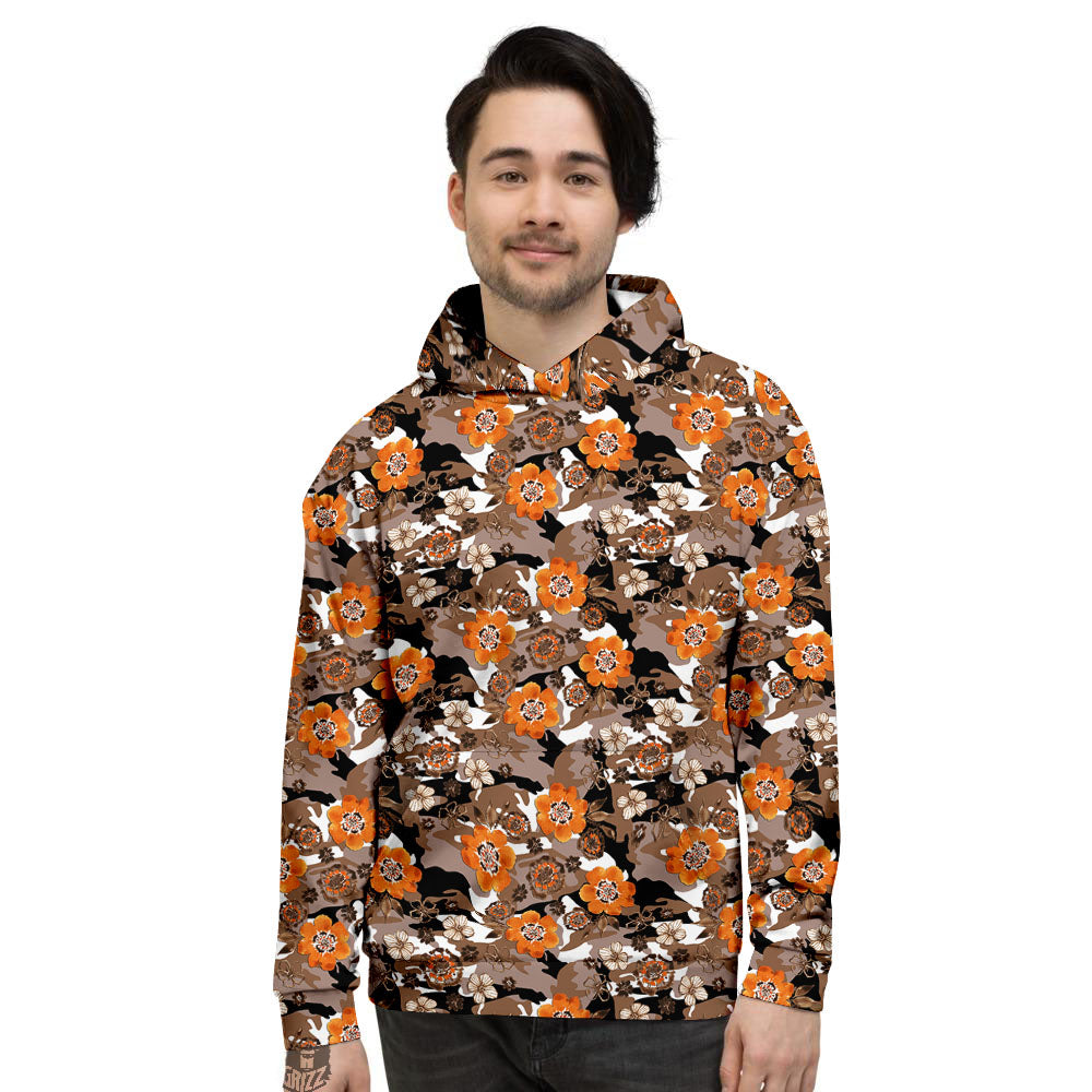 Camo Flower Brown Hawaiian Print Pattern Men's Hoodie-grizzshop