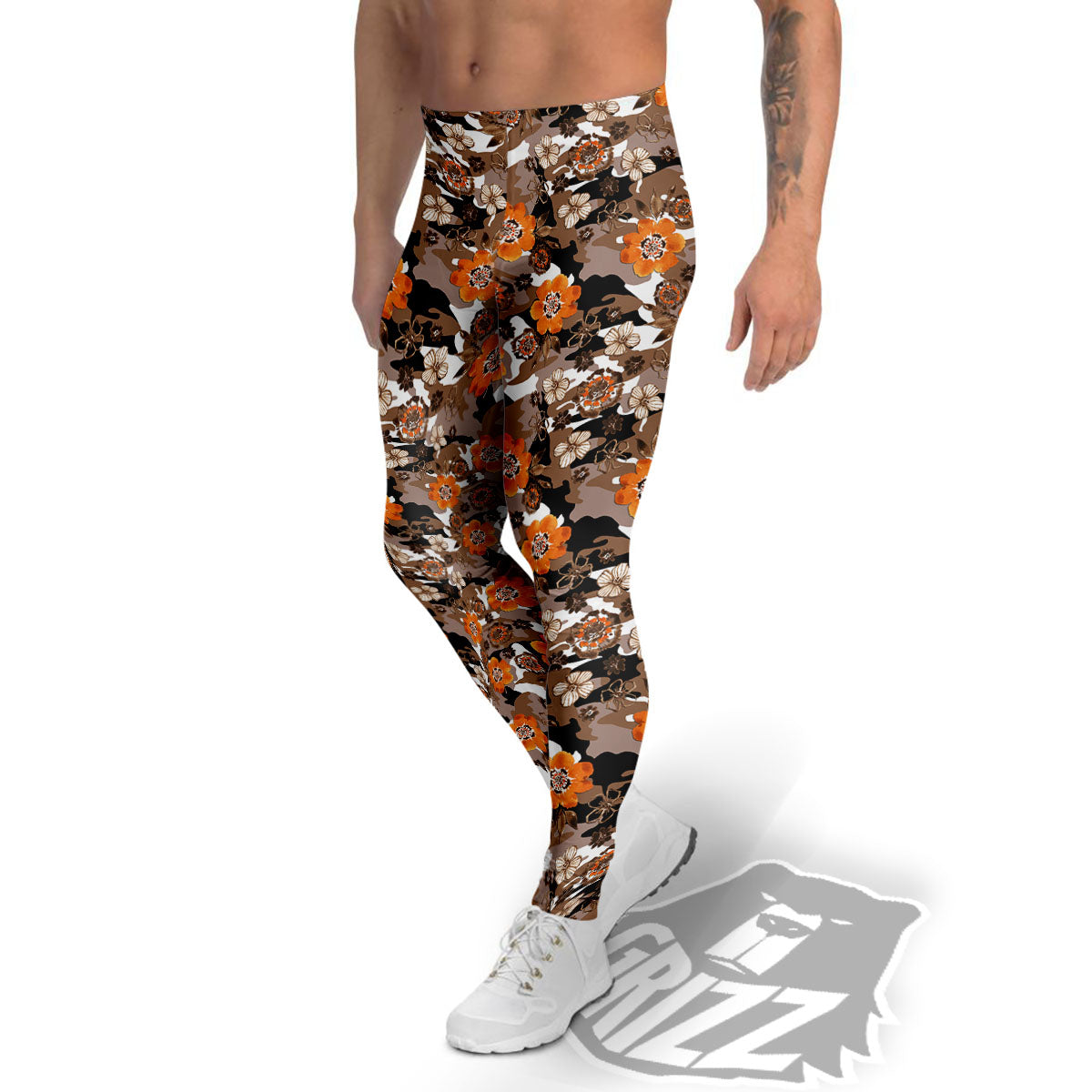 Camo Flower Brown Hawaiian Print Pattern Men's Leggings-grizzshop