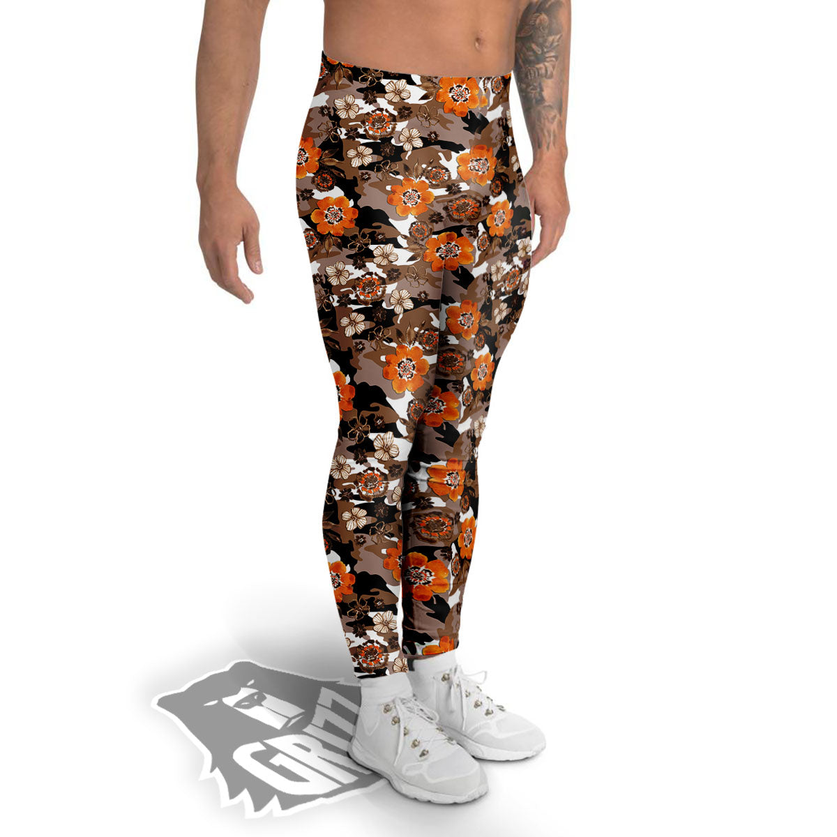 Camo Flower Brown Hawaiian Print Pattern Men's Leggings-grizzshop