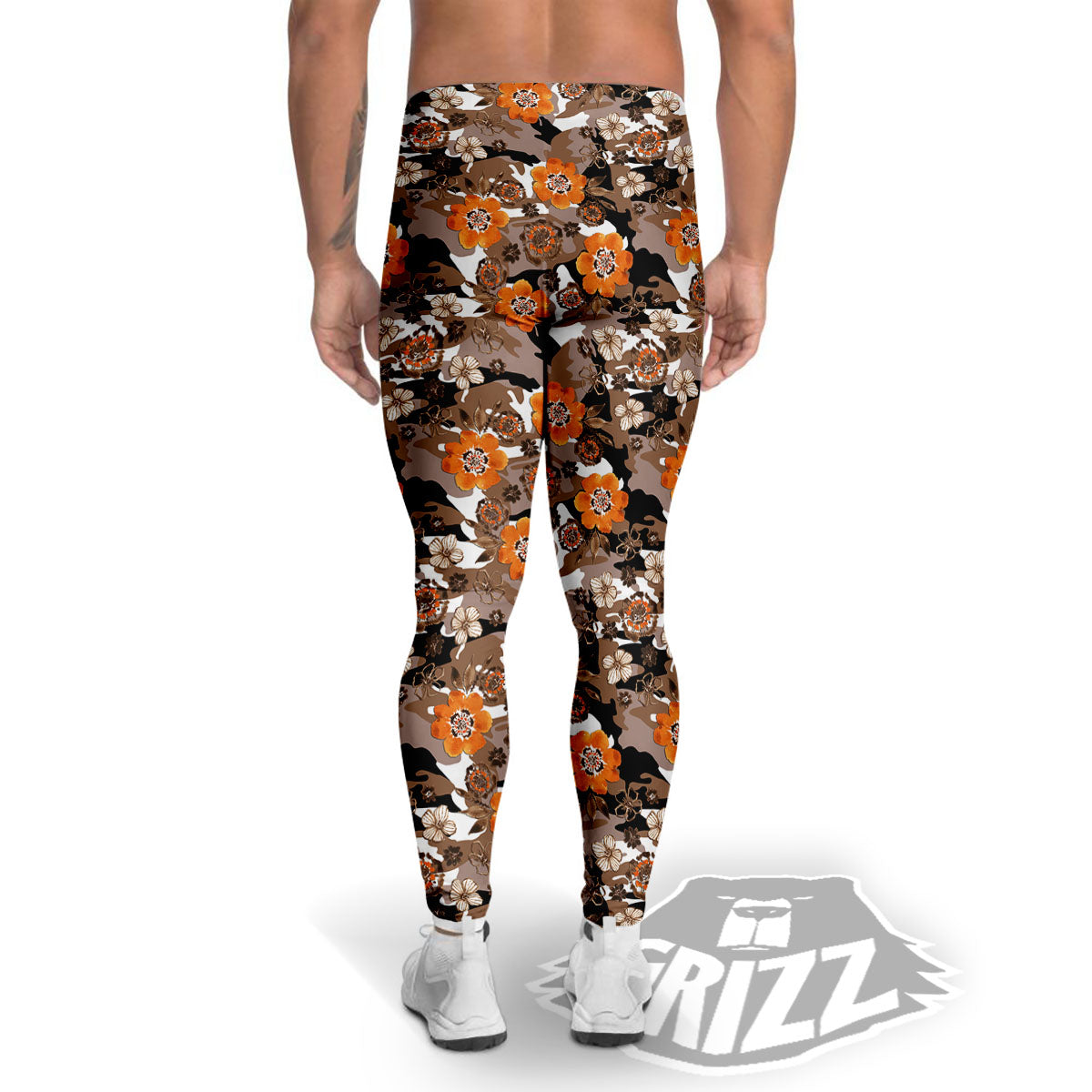 Camo Flower Brown Hawaiian Print Pattern Men's Leggings-grizzshop