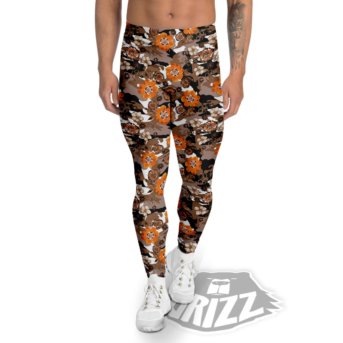 Camo Flower Brown Hawaiian Print Pattern Men's Leggings-grizzshop