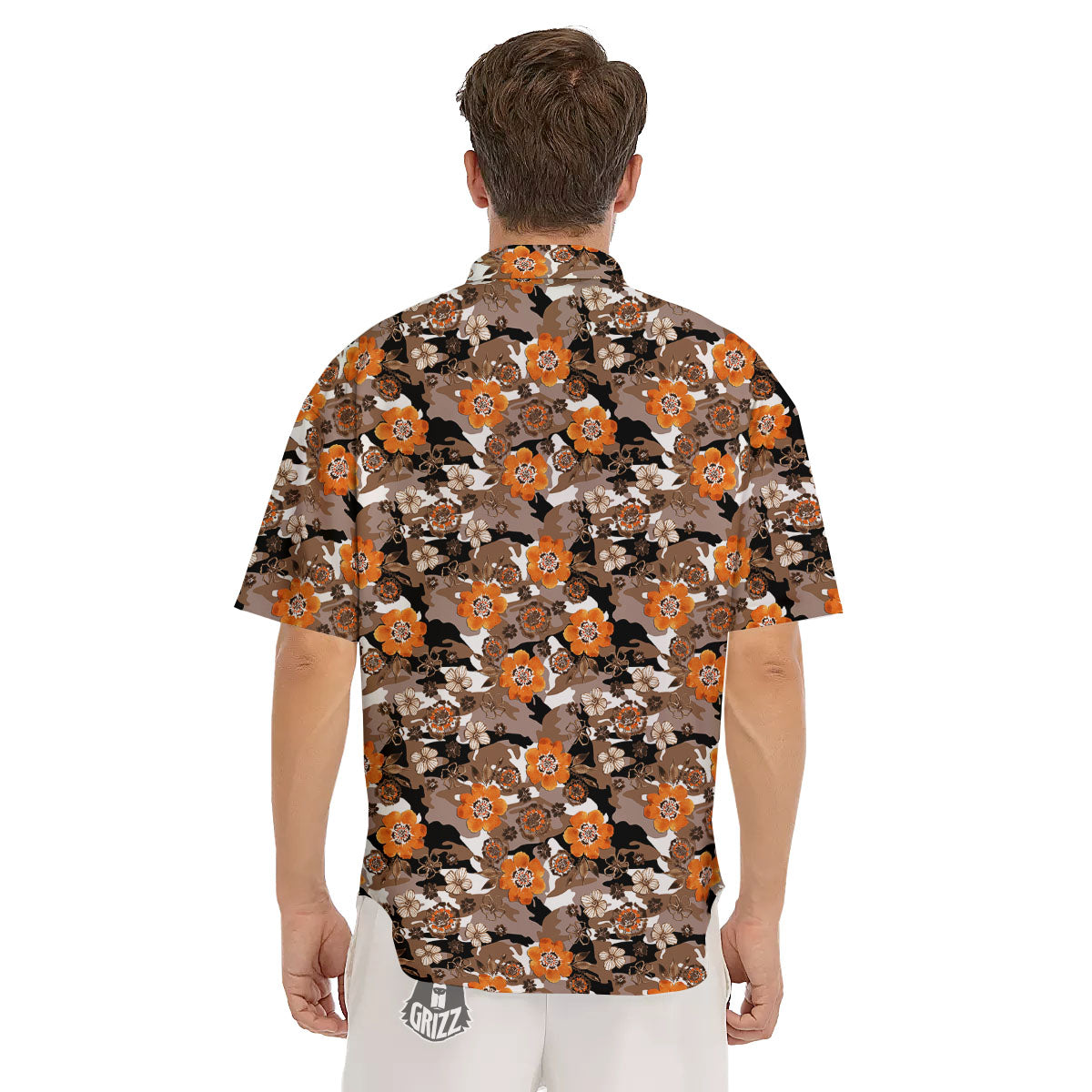 Camo Flower Brown Hawaiian Print Pattern Men's Short Sleeve Shirts-grizzshop