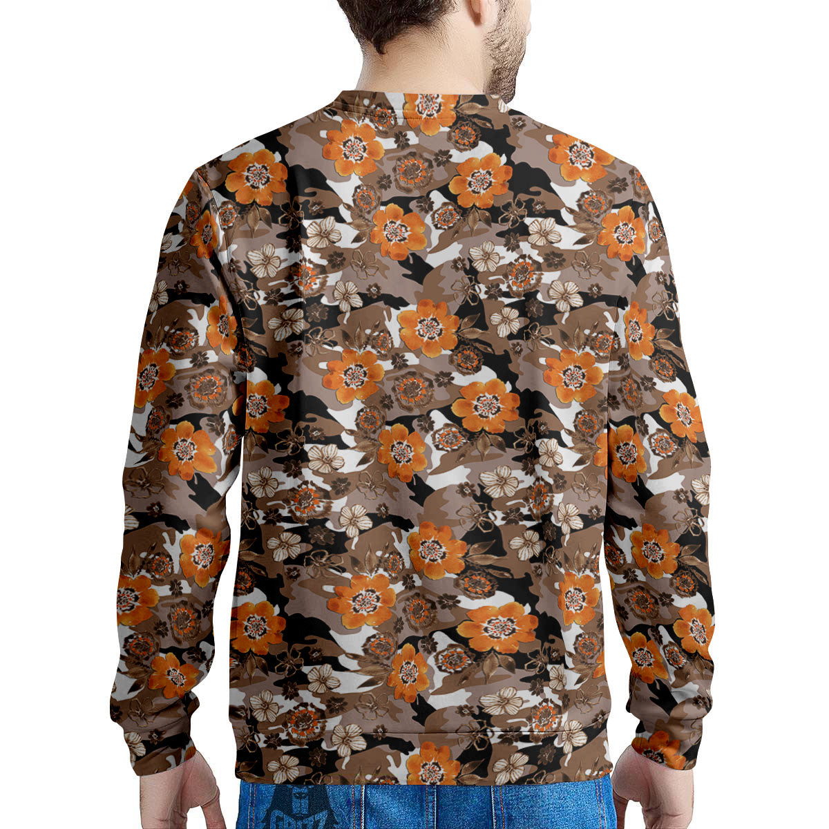 Camo Flower Brown Hawaiian Print Pattern Men's Sweatshirt-grizzshop