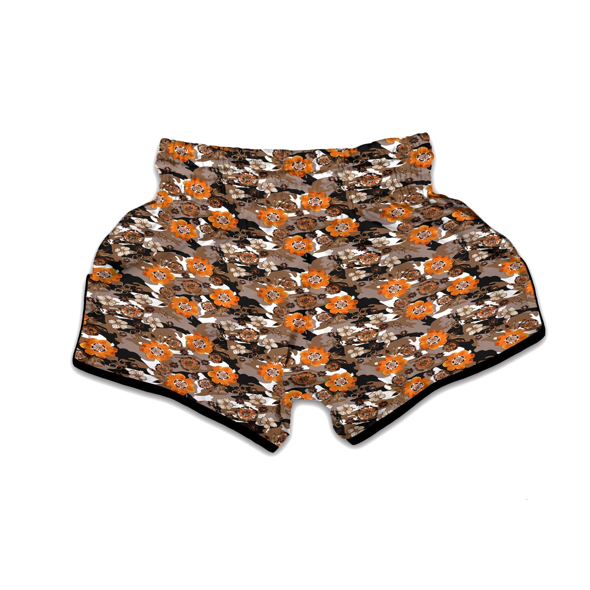 Camo Flower Brown Hawaiian Print Pattern Muay Thai Boxing Shorts-grizzshop