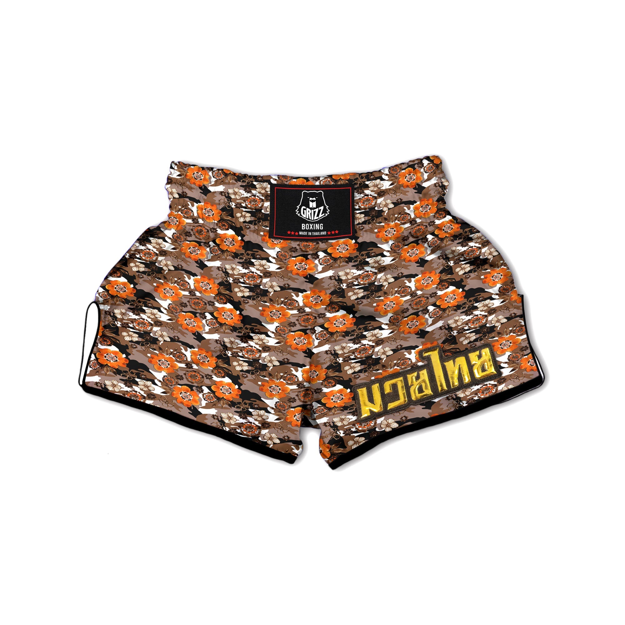 Camo Flower Brown Hawaiian Print Pattern Muay Thai Boxing Shorts-grizzshop