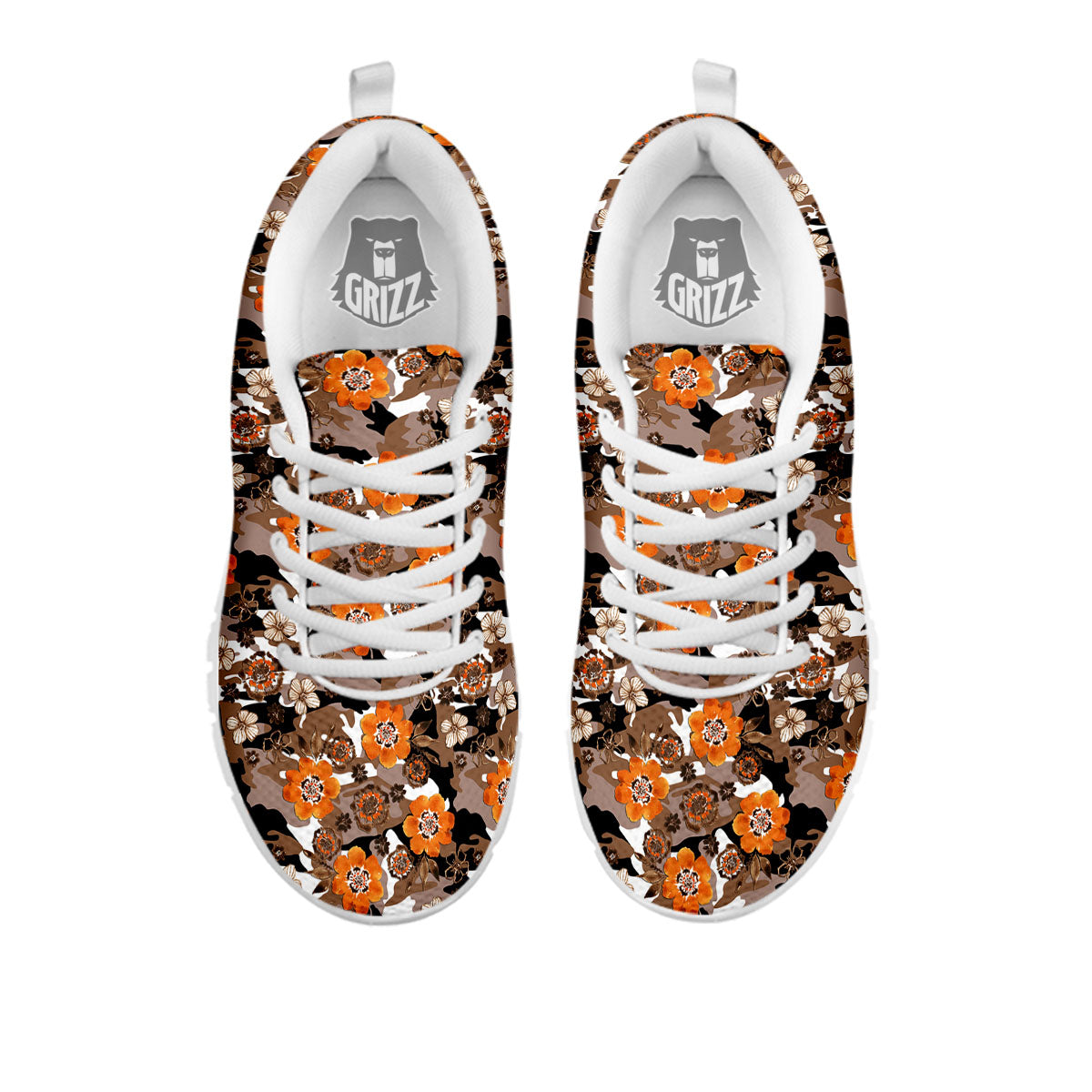 Camo Flower Brown Hawaiian Print Pattern White Sneaker-grizzshop