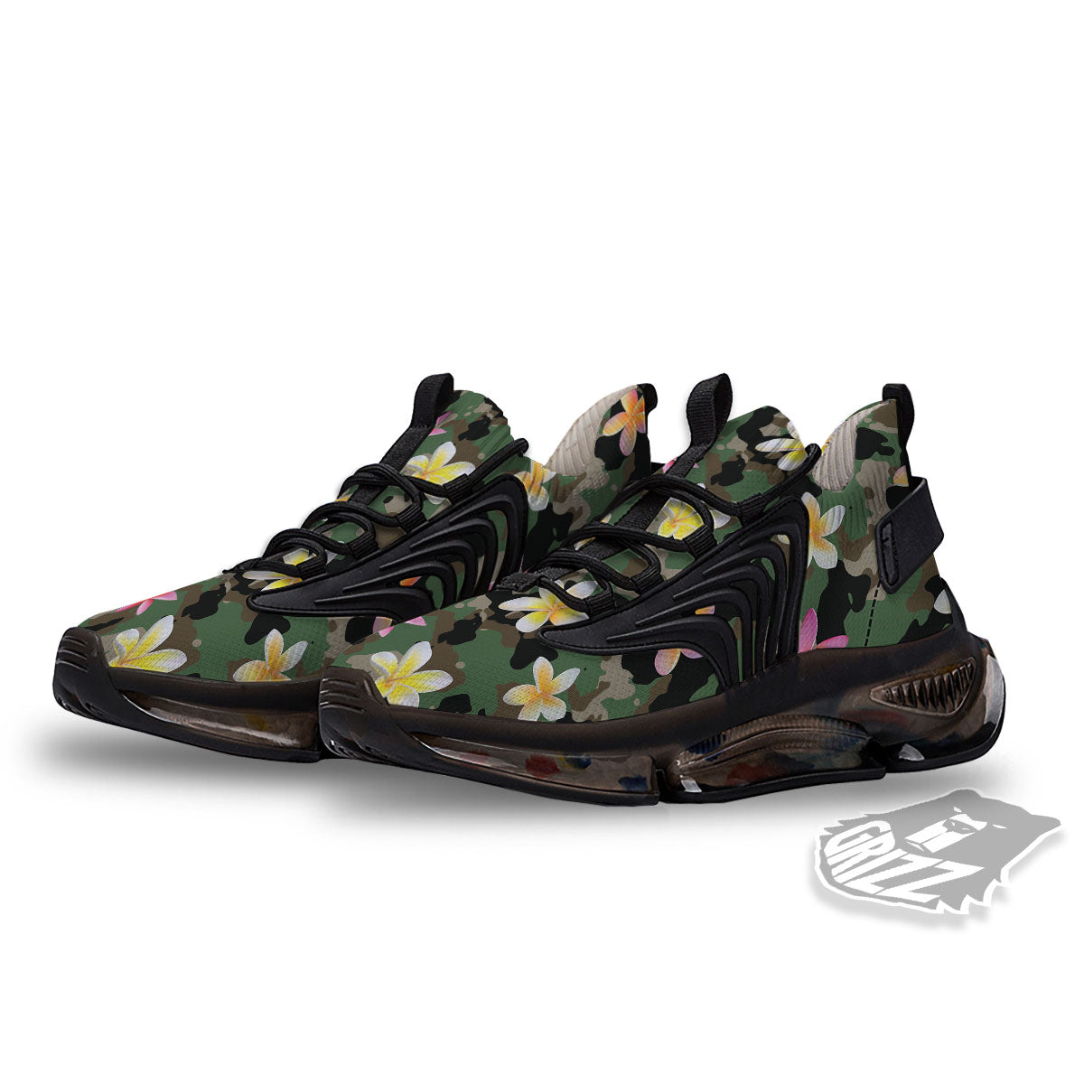 Camo Flower Military Green Print Pattern Black Gym Shoes-grizzshop