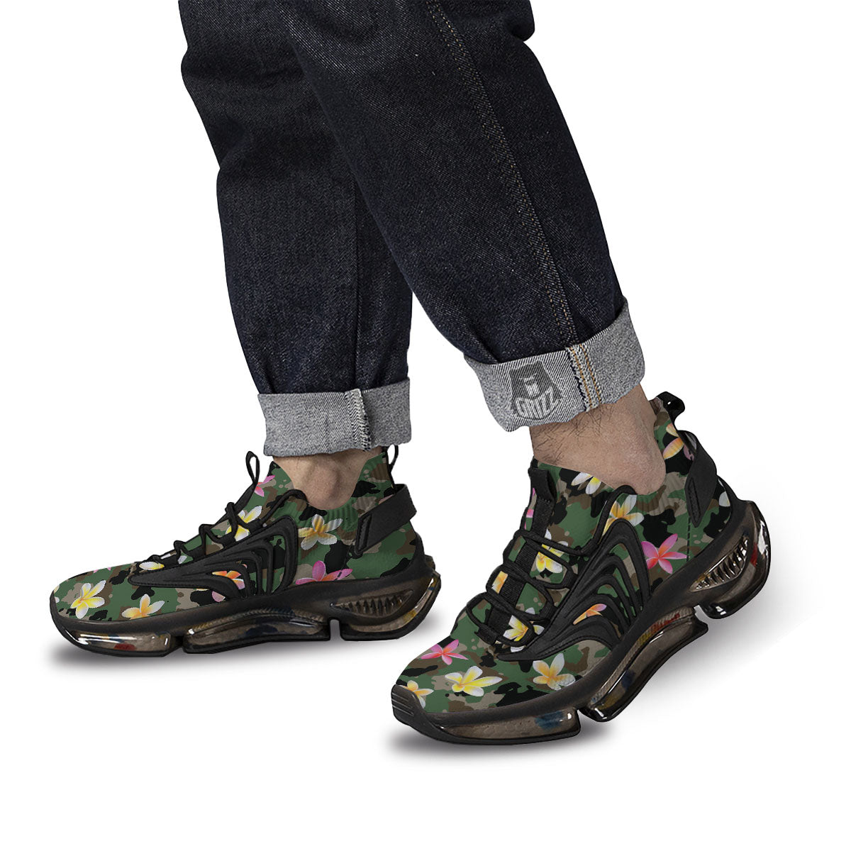 Camo Flower Military Green Print Pattern Black Gym Shoes-grizzshop