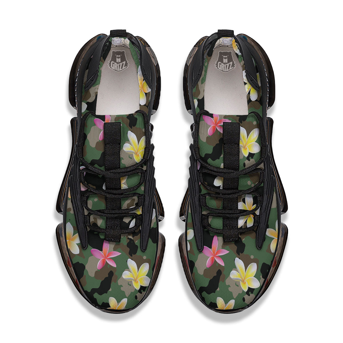 Camo Flower Military Green Print Pattern Black Gym Shoes-grizzshop