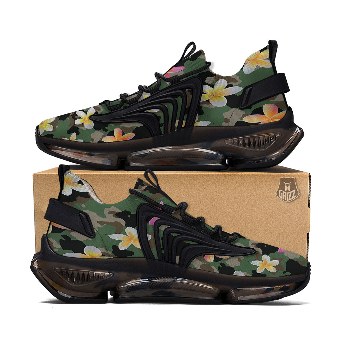 Camo Flower Military Green Print Pattern Black Gym Shoes-grizzshop
