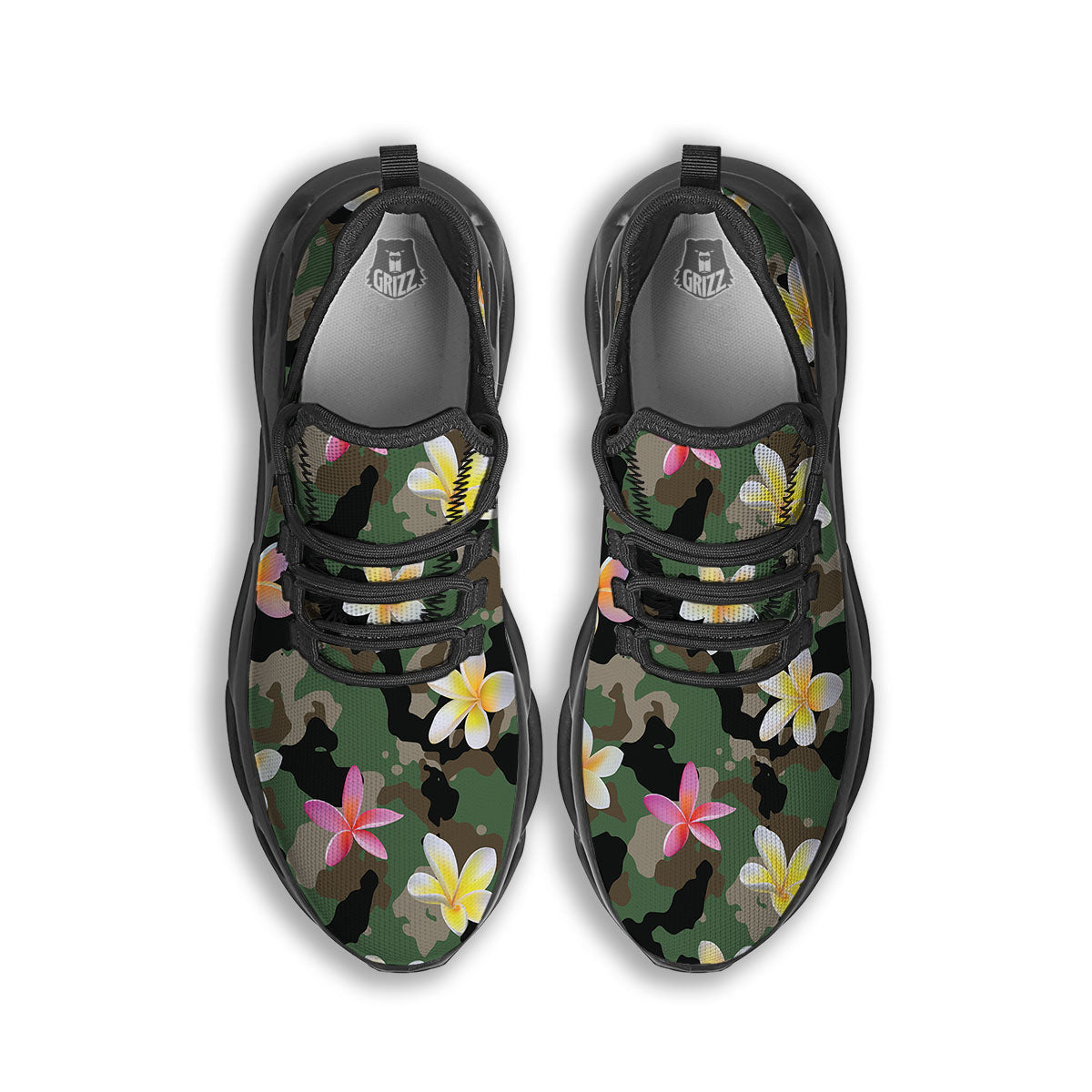 Camo Flower Military Green Print Pattern Black Running Shoes-grizzshop