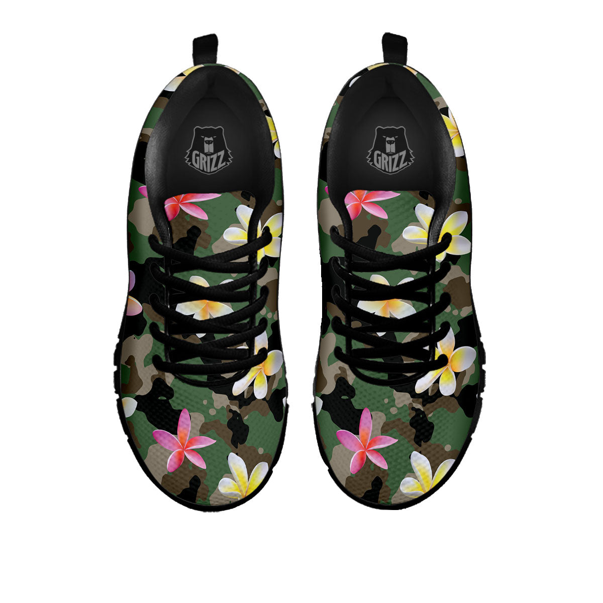 Camo Flower Military Green Print Pattern Black Sneaker-grizzshop