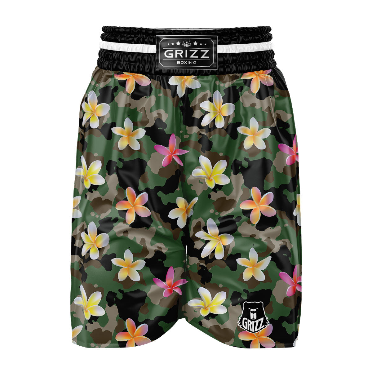 Camo Flower Military Green Print Pattern Boxing Shorts-grizzshop