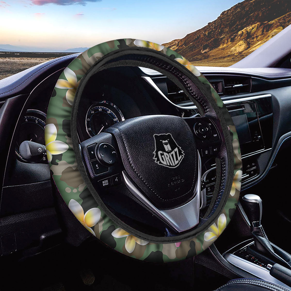 Camo Flower Military Green Print Pattern Car Steering Wheel Cover-grizzshop