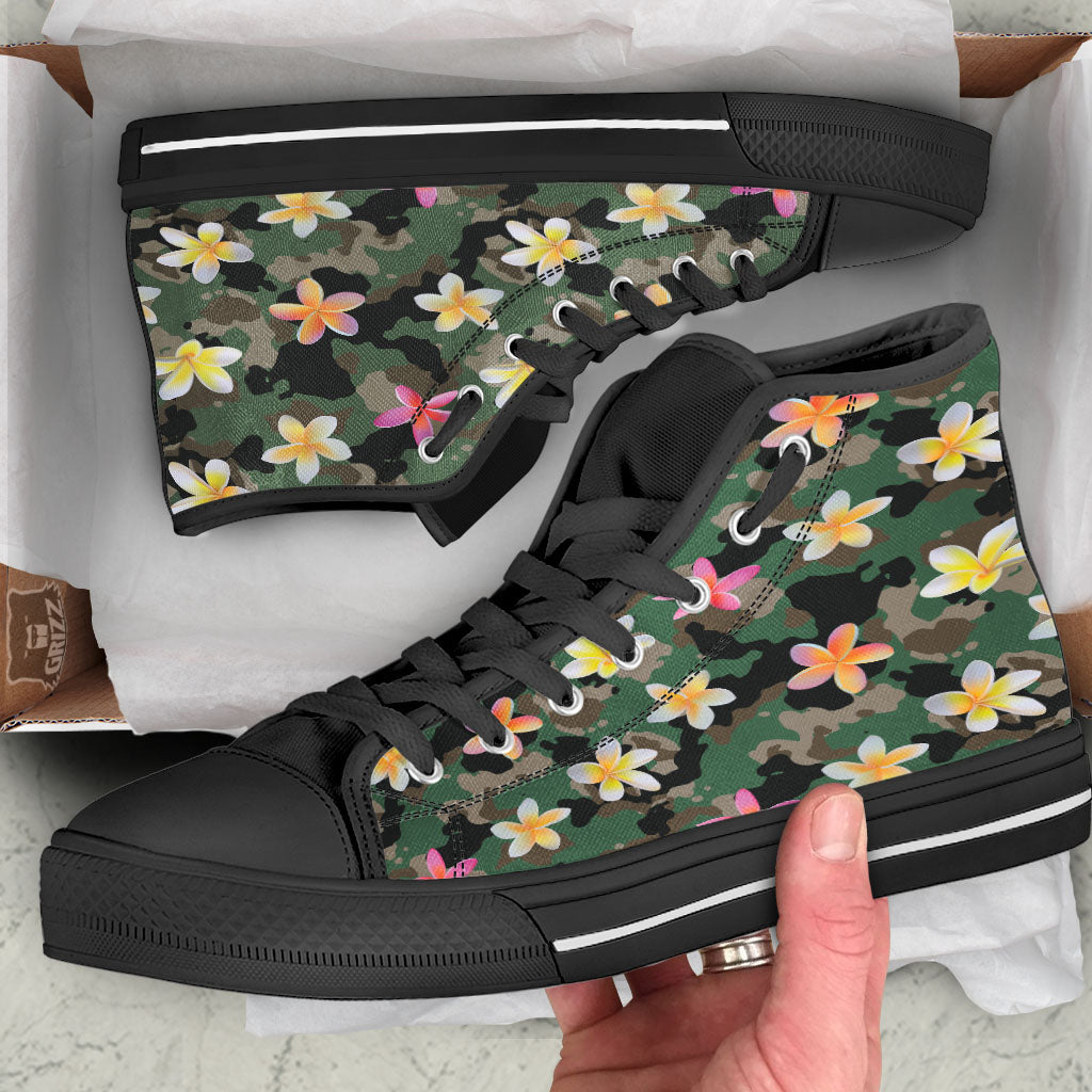 Camo Flower Military Green Print Pattern High Top Shoes-grizzshop
