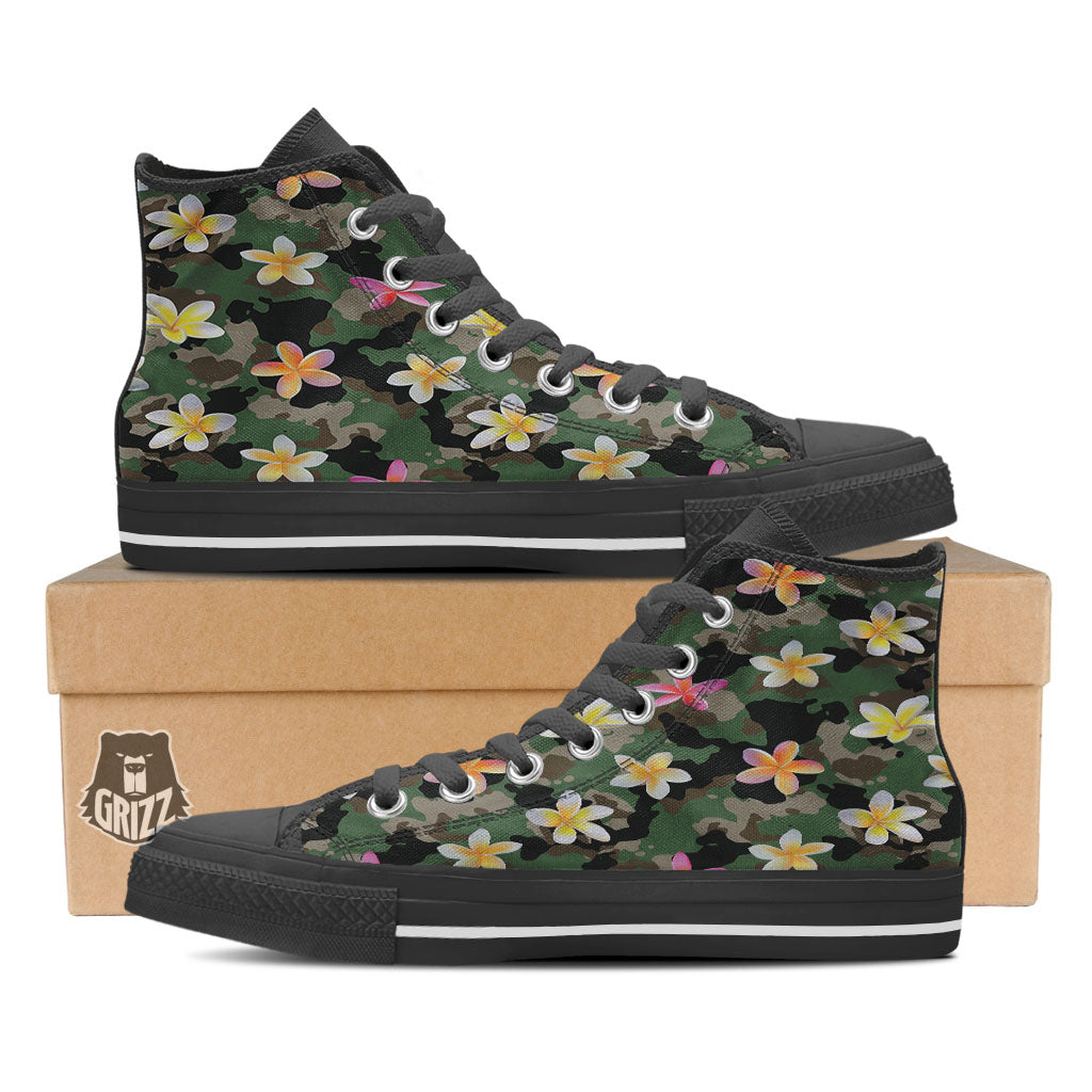 Camo Flower Military Green Print Pattern High Top Shoes-grizzshop