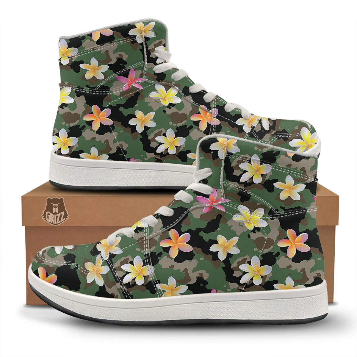 Camo Flower Military Green Print Pattern High Top Sneakers-grizzshop