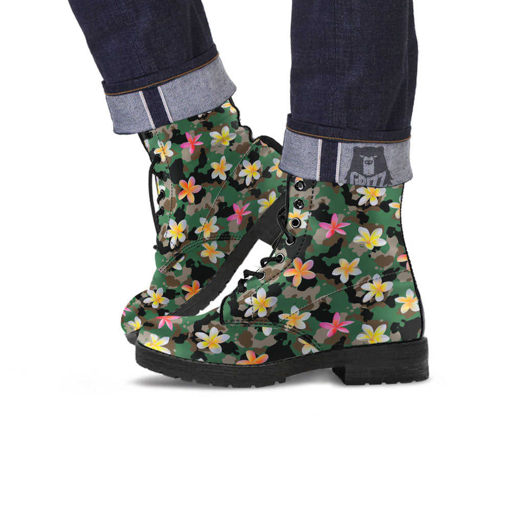 Camo Flower Military Green Print Pattern Leather Boots-grizzshop
