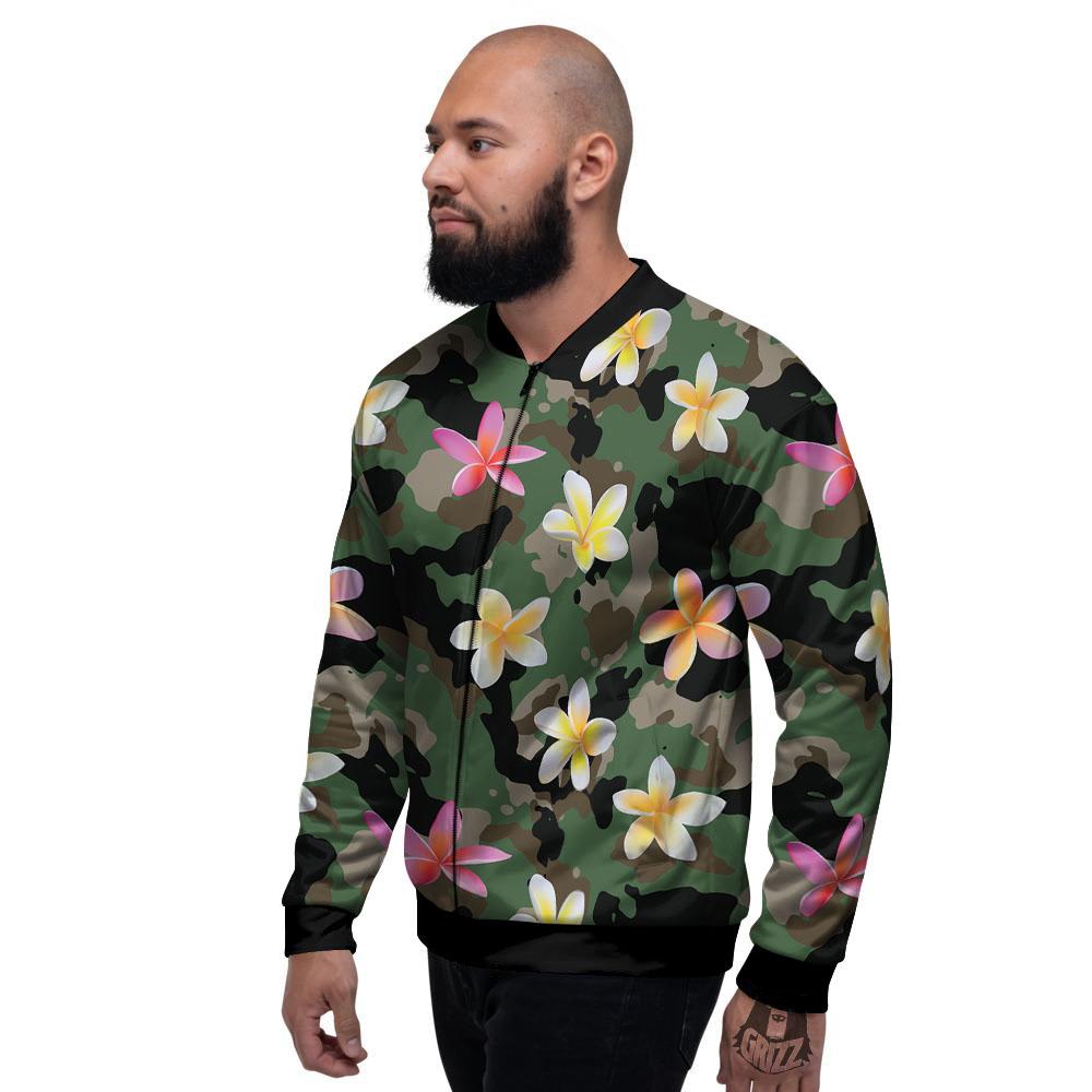 Camo Flower Military Green Print Pattern Men's Bomber Jacket-grizzshop