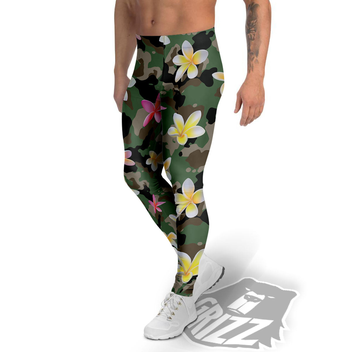Camo Flower Military Green Print Pattern Men's Leggings-grizzshop