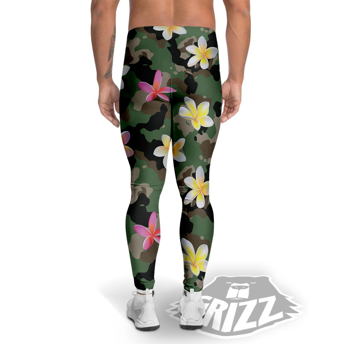 Camo Flower Military Green Print Pattern Men's Leggings-grizzshop
