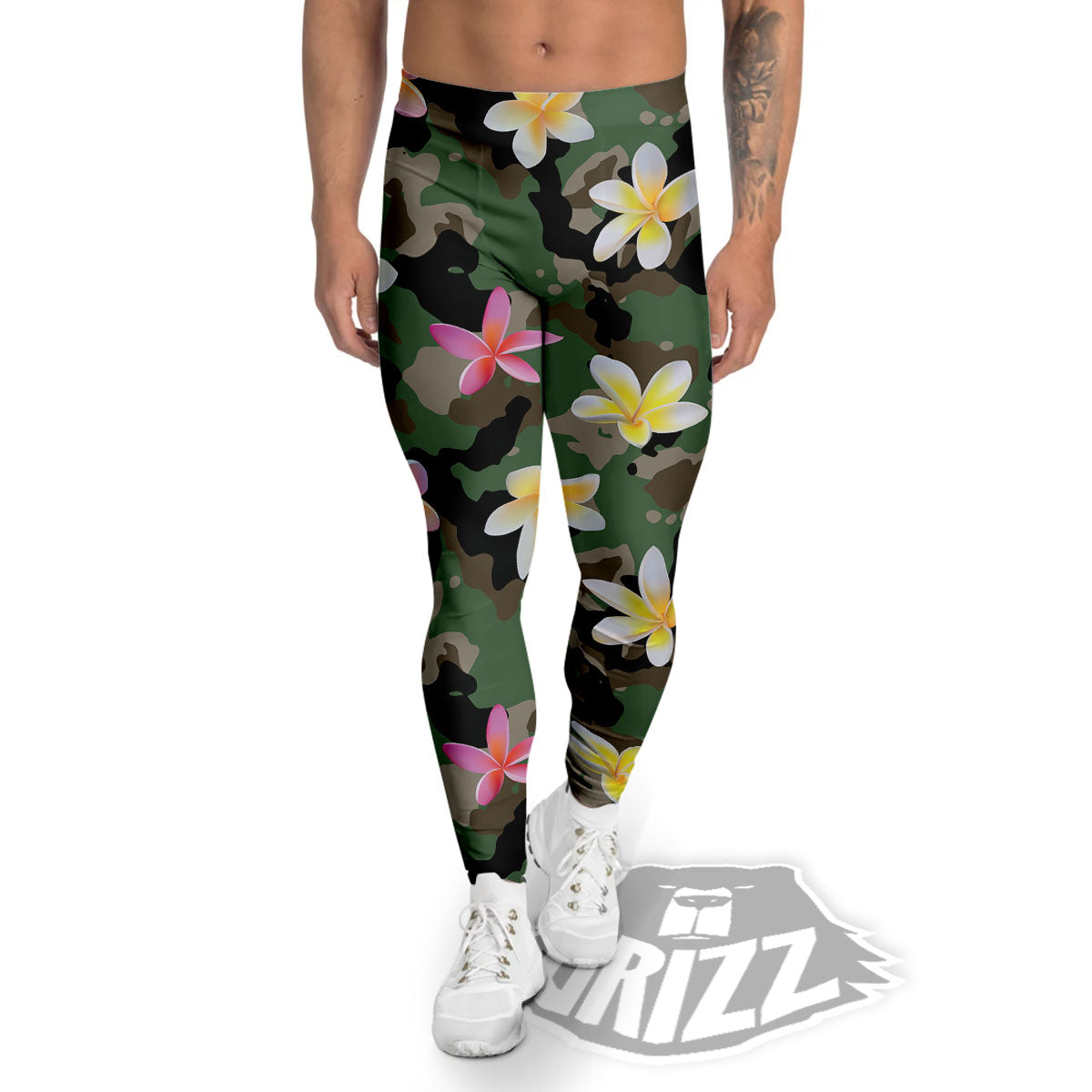 Camo Flower Military Green Print Pattern Men's Leggings-grizzshop