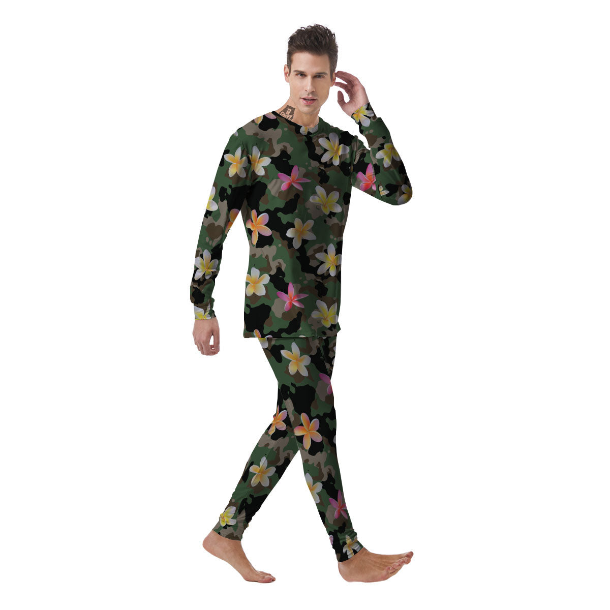 Camo Flower Military Green Print Pattern Men's Pajamas-grizzshop