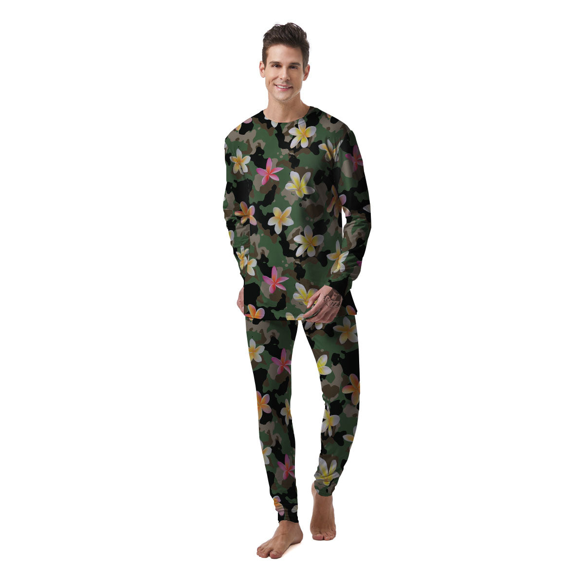 Camo Flower Military Green Print Pattern Men's Pajamas-grizzshop