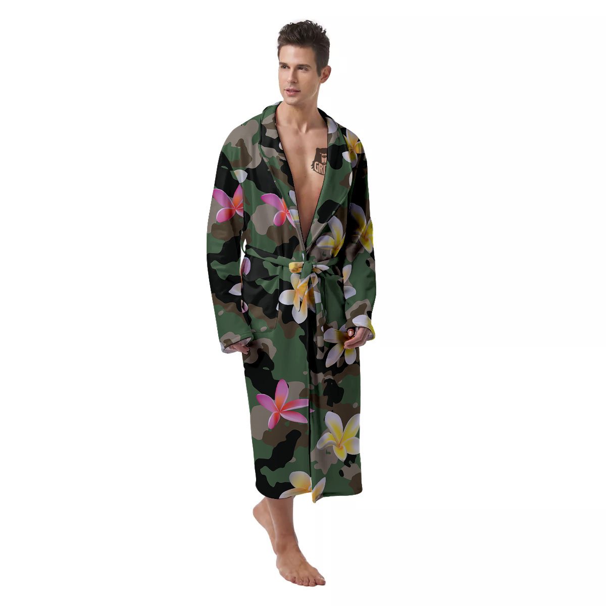 Camo Flower Military Green Print Pattern Men's Robe-grizzshop