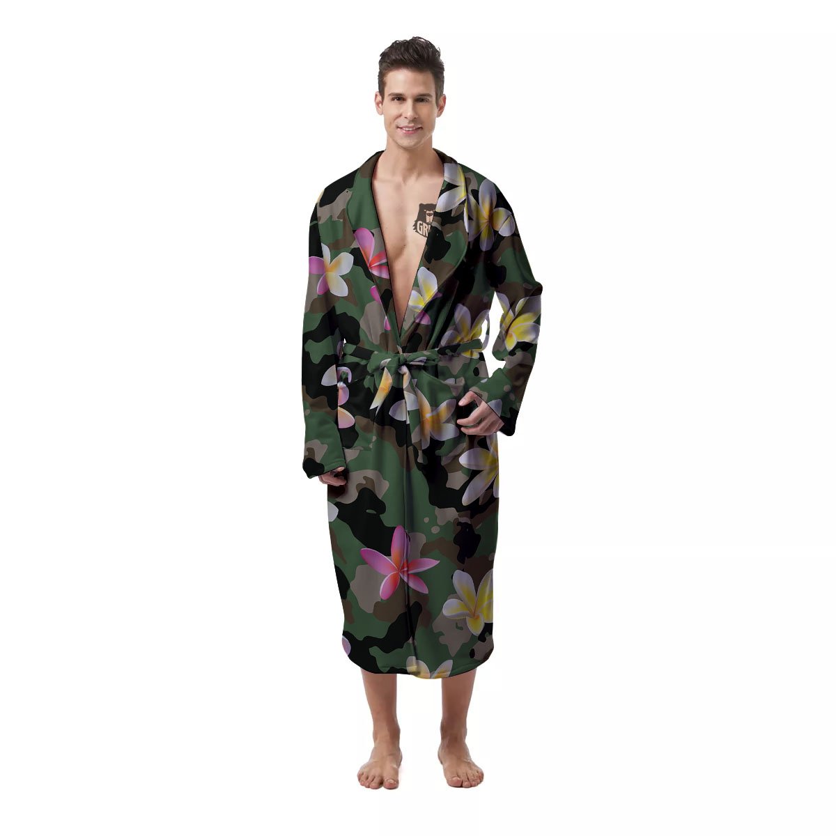 Camo Flower Military Green Print Pattern Men's Robe-grizzshop
