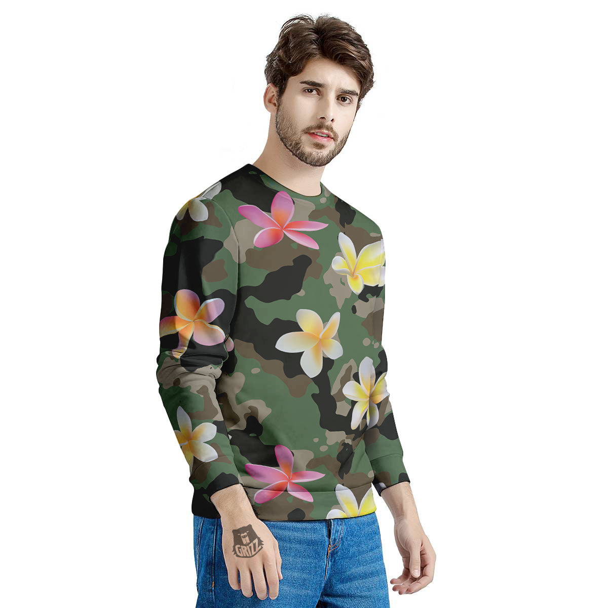 Camo Flower Military Green Print Pattern Men's Sweatshirt-grizzshop