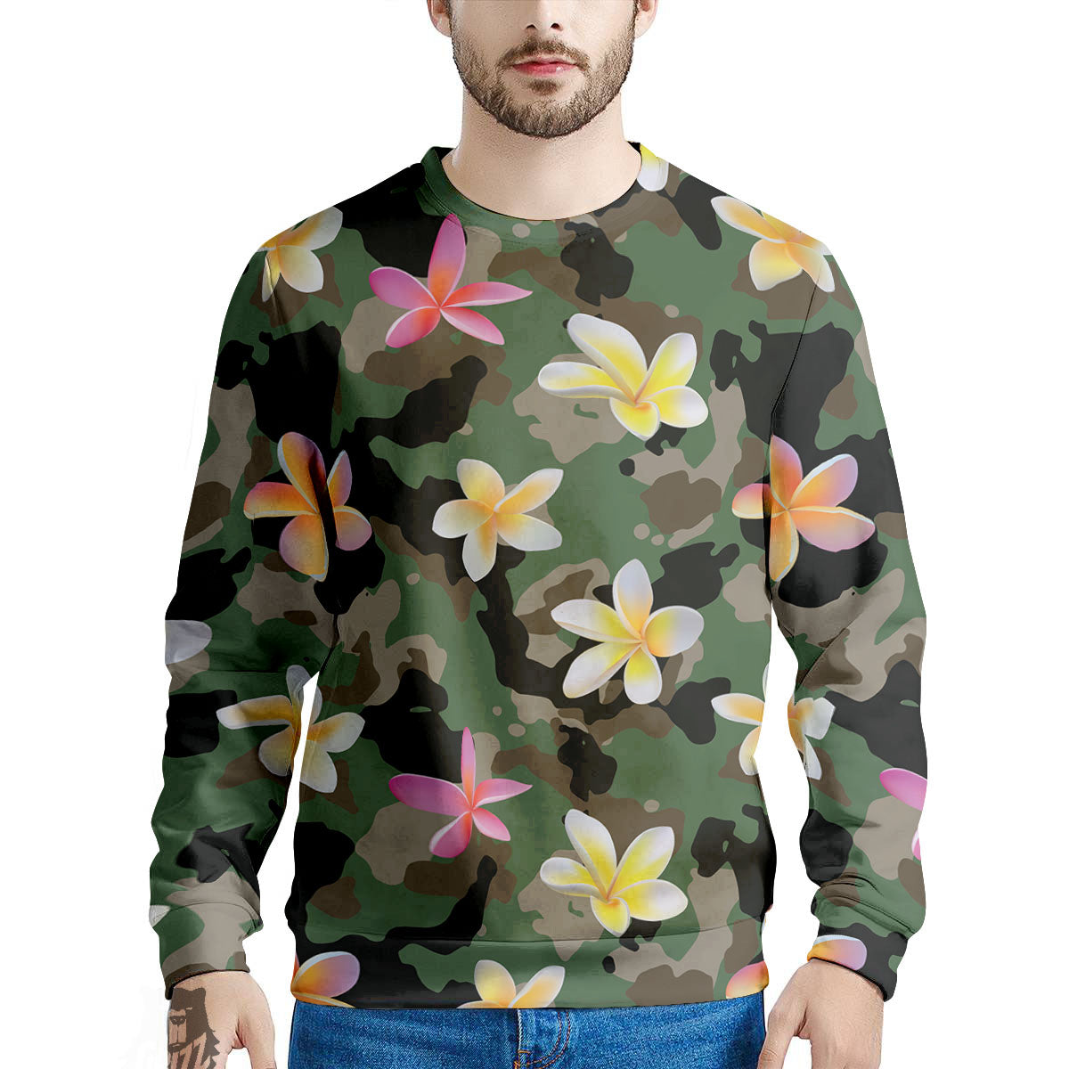 Camo Flower Military Green Print Pattern Men's Sweatshirt-grizzshop