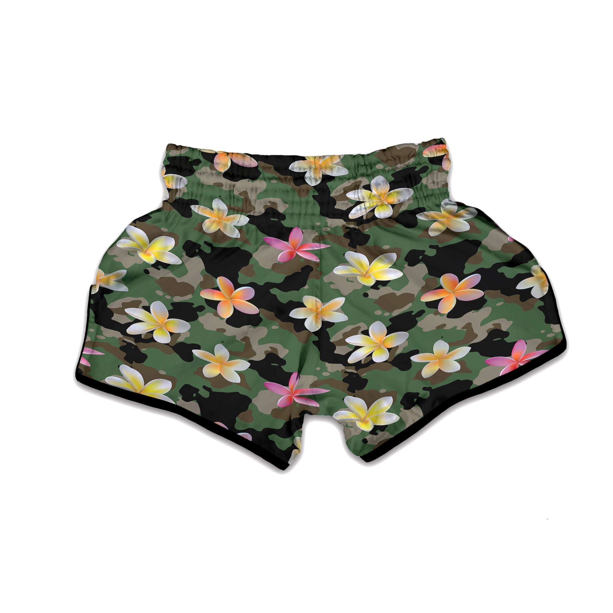 Camo Flower Military Green Print Pattern Muay Thai Boxing Shorts-grizzshop