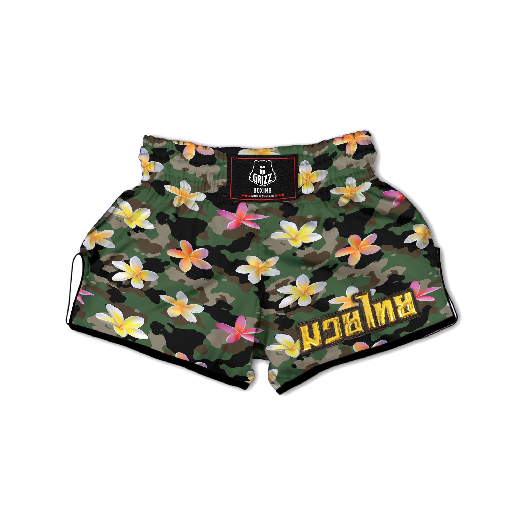Camo Flower Military Green Print Pattern Muay Thai Boxing Shorts-grizzshop