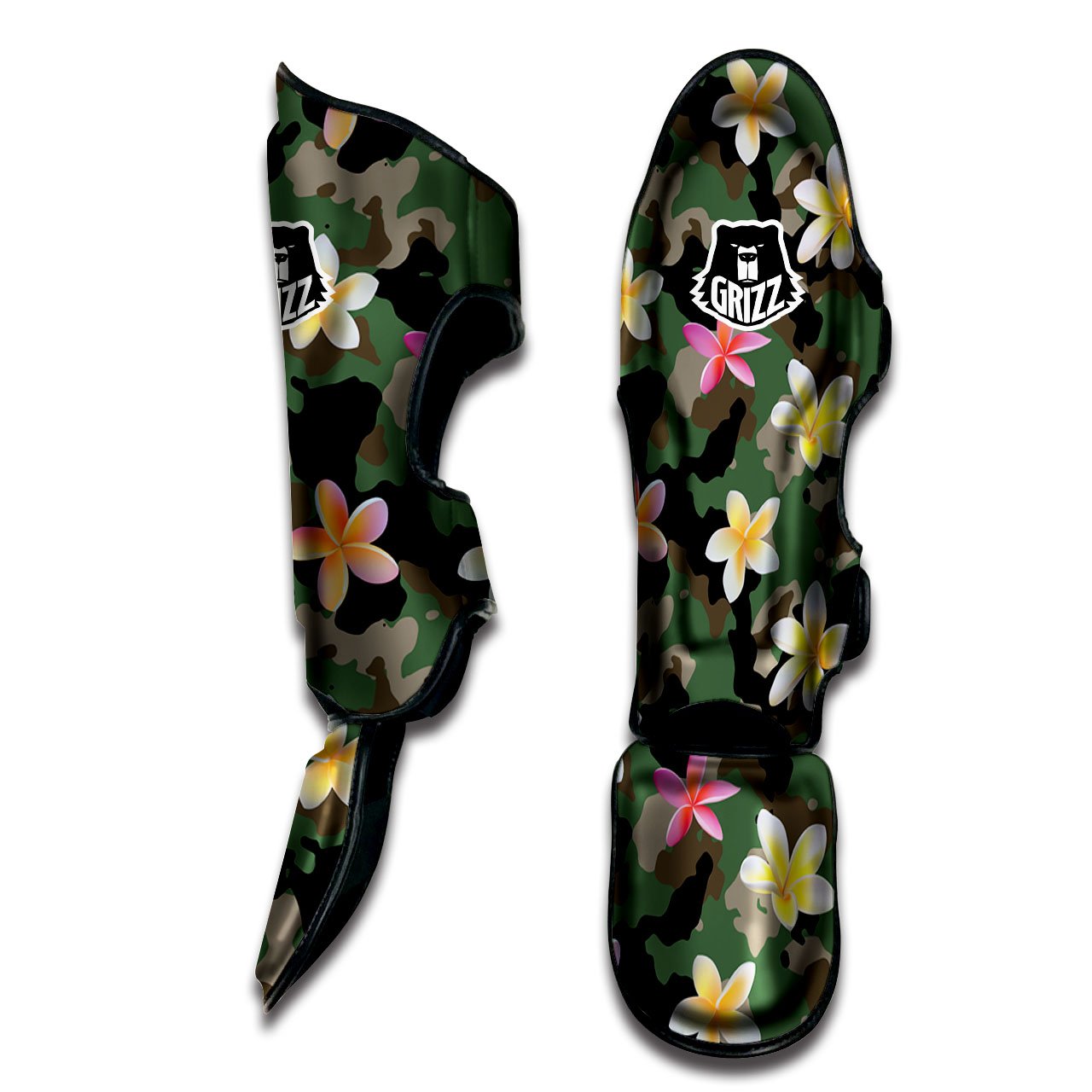 Camo Flower Military Green Print Pattern Muay Thai Shin Guards-grizzshop