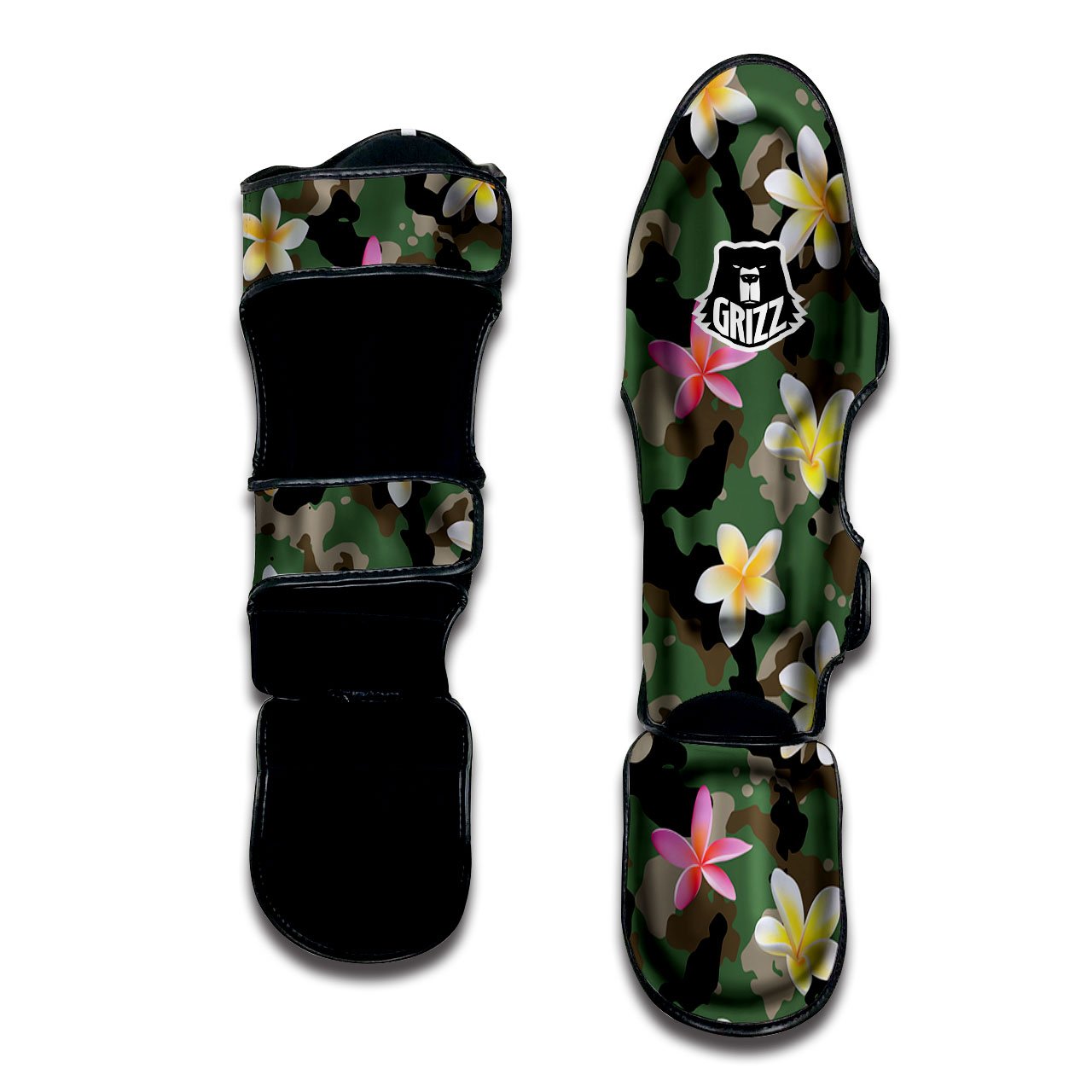 Camo Flower Military Green Print Pattern Muay Thai Shin Guards-grizzshop