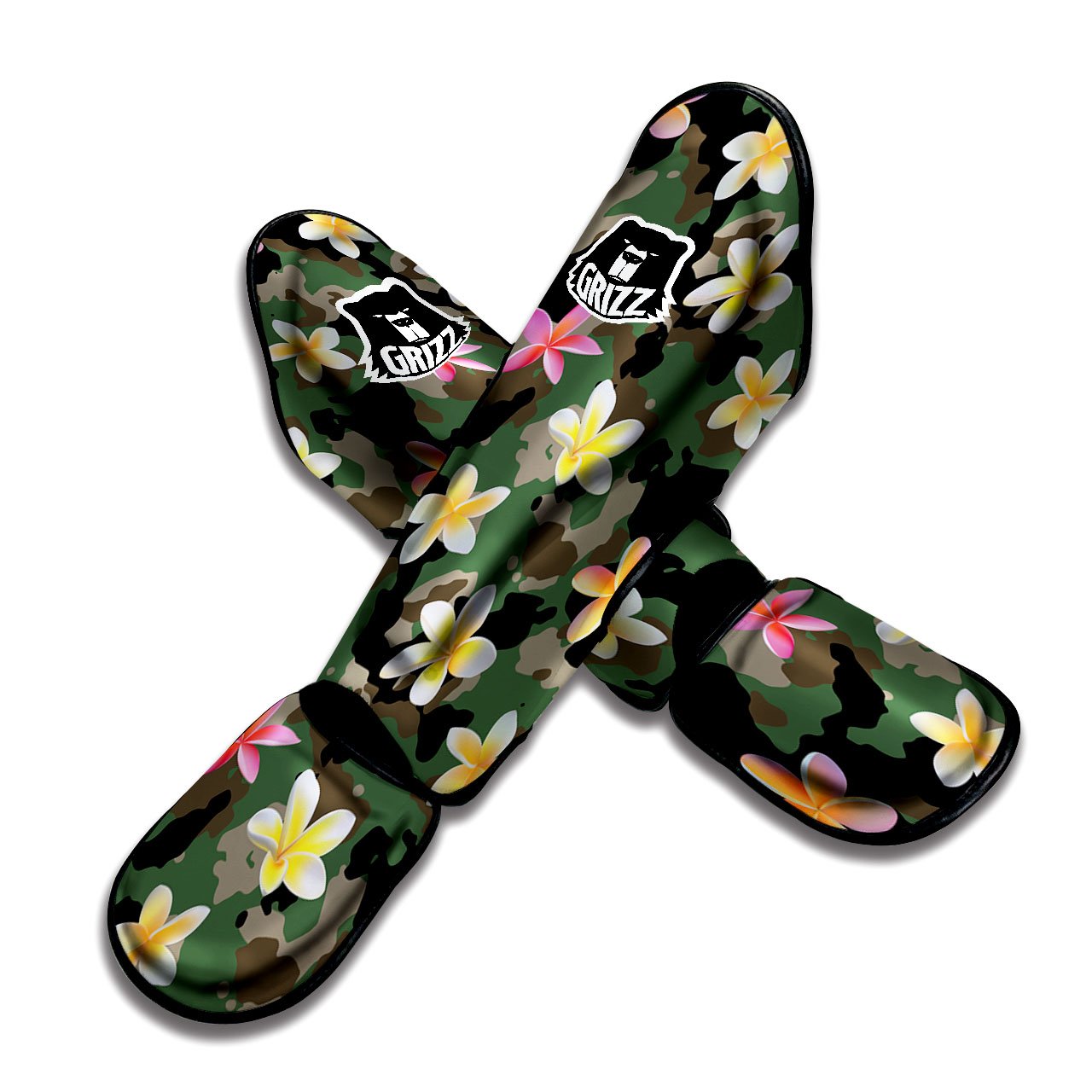 Camo Flower Military Green Print Pattern Muay Thai Shin Guards-grizzshop